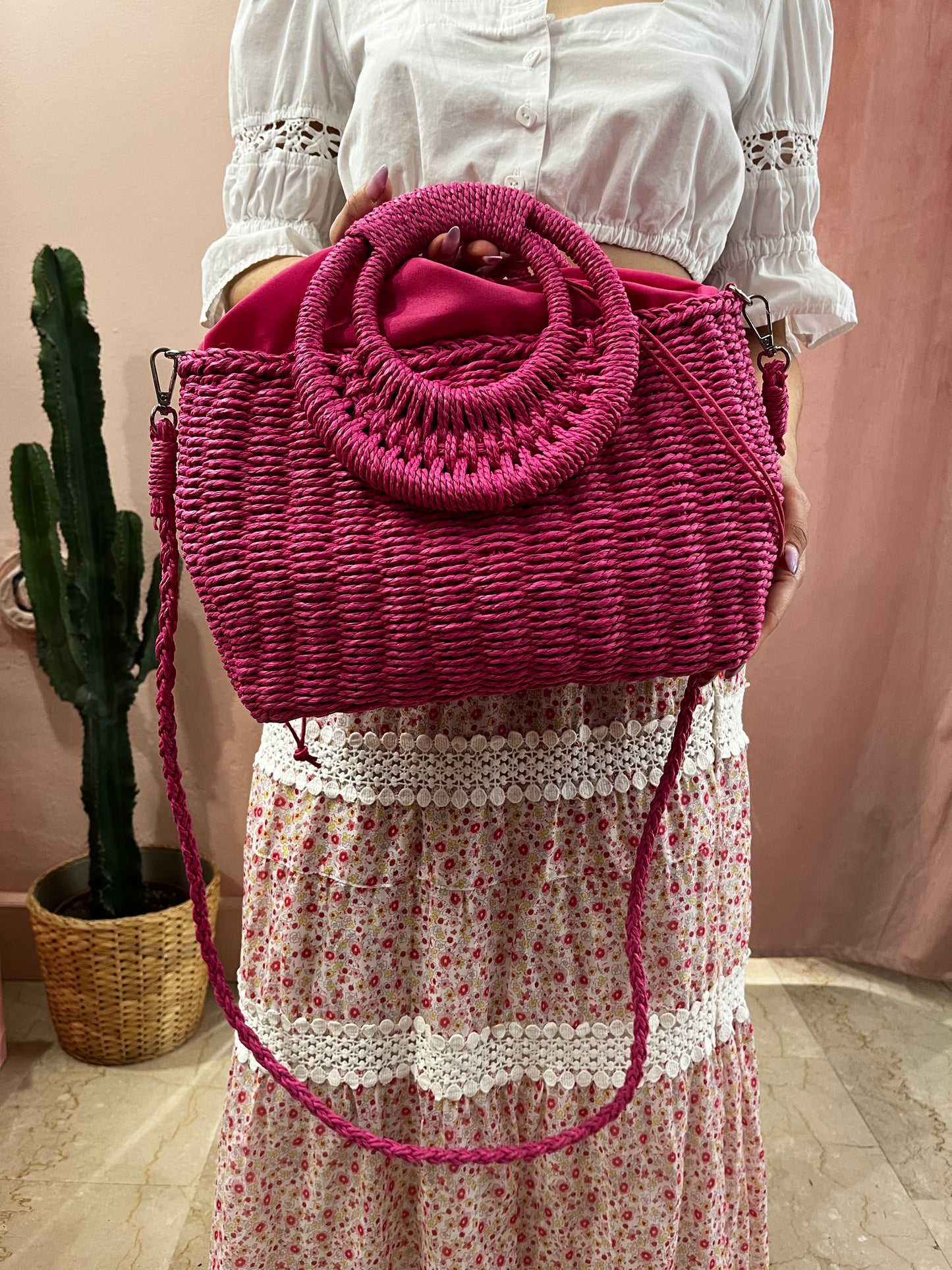 Borsa in paglia fucsia - Lizzy Vintage