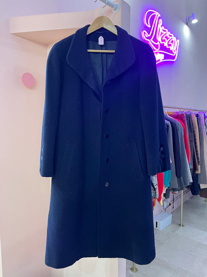 Cappotto blu notte spigato in lana