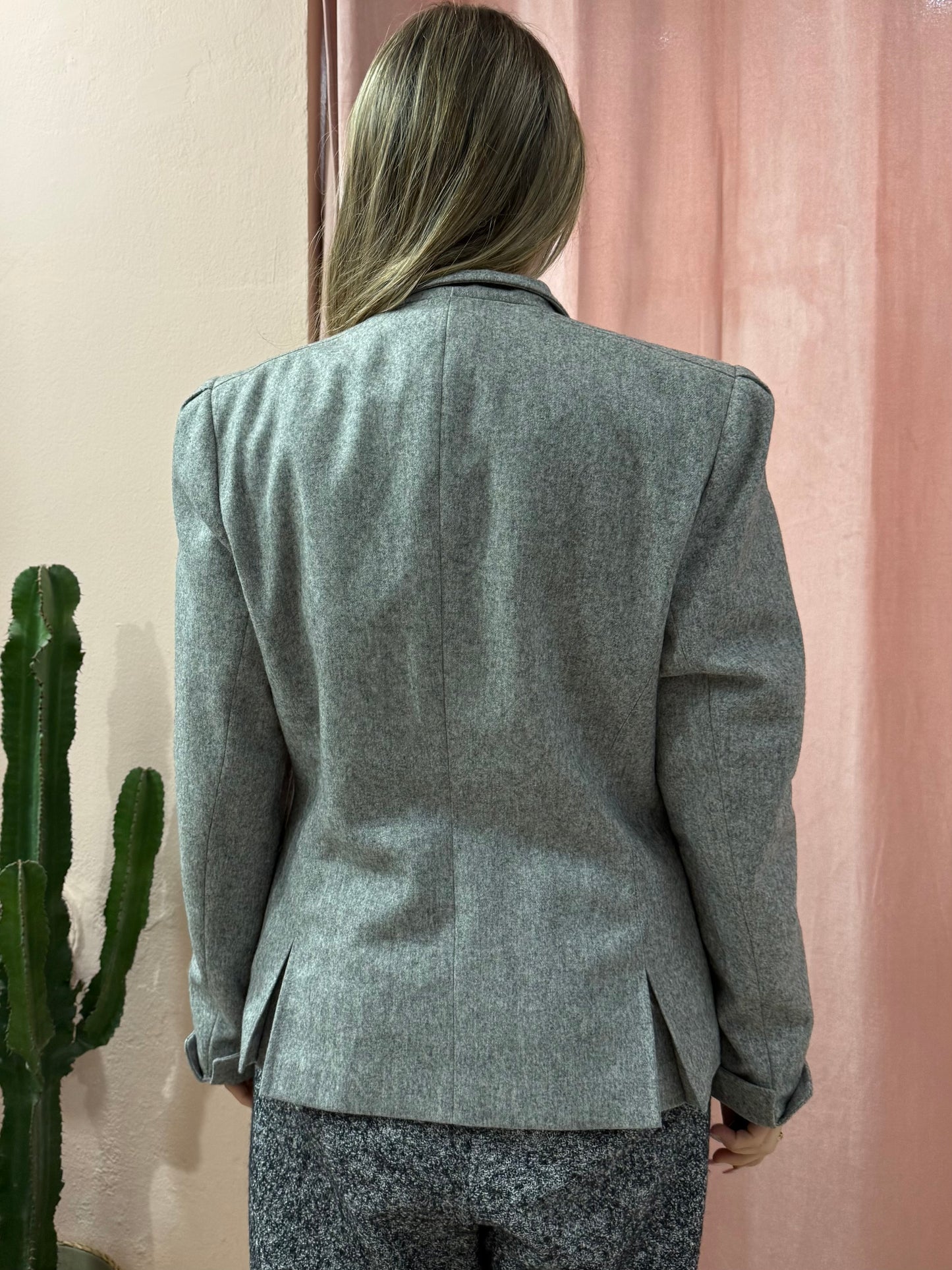 Blazer vintage doppiopetto grigio mélange in lana