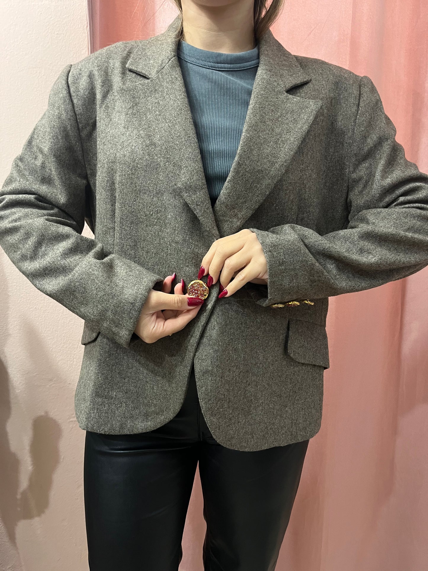 Blazer vintage in lana bottone gioiello