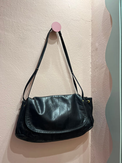 Borsa in pelle nera con manico lungo - Lizzy Vintage