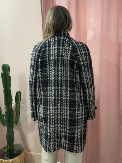 Cappotto nero tartan in lana