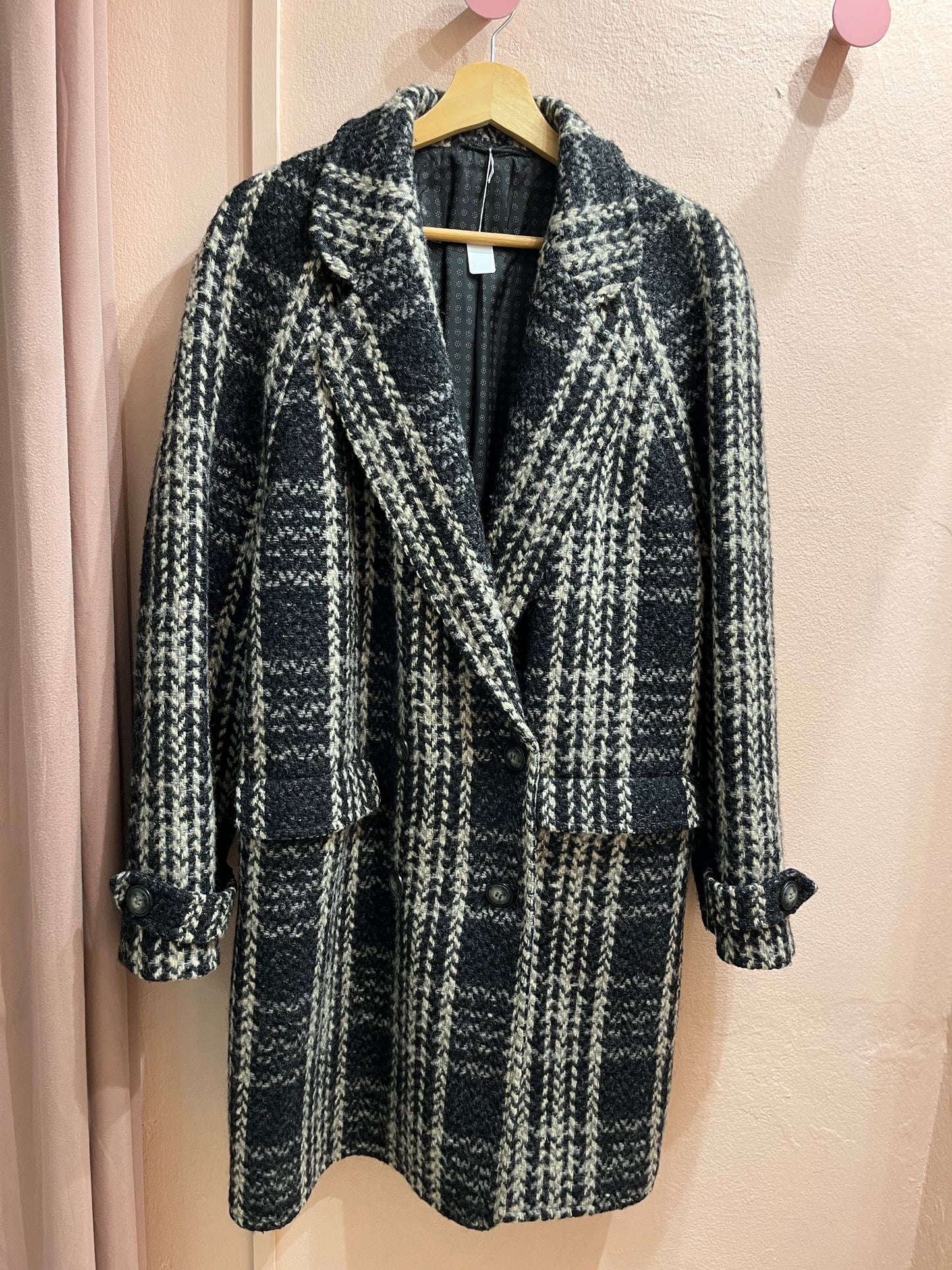 Cappotto nero tartan in lana